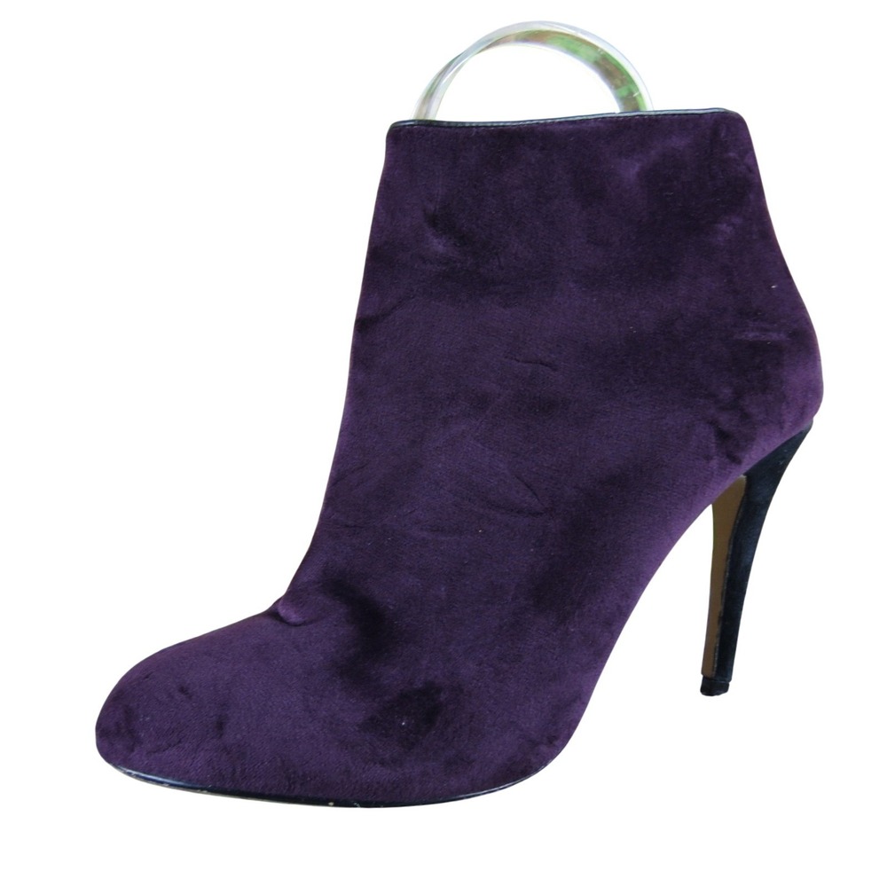 Lands' End Women's 6.5 Purple Fabric High Heel Booties Side-Zip Dressy Stiletto